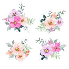 Wall Mural - Colorful watercolor floral bouquet collection