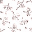 © Iuliia - Abstract colored tropical flowers plant seamless illustration. Simple herbal pattern with pink flowers. Seamless fabric white background.