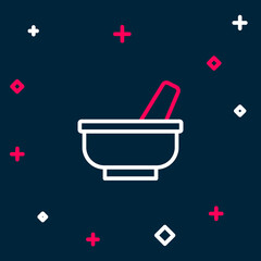 Sticker - Line Mortar and pestle icon isolated on blue background. Colorful outline concept. Vector