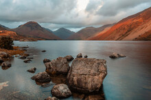 Wast Water At Sunset, Lake District National Park, UNESCO World Heritage Site, Cumbria, England