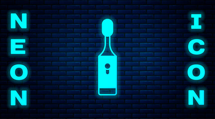 Wall Mural - Glowing neon Electric toothbrush icon isolated on brick wall background. Vector