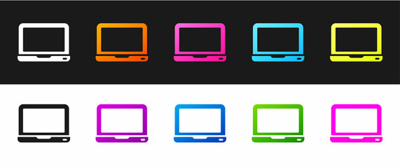 Poster - Set Laptop icon isolated on black and white background. Computer notebook with empty screen sign. Vector