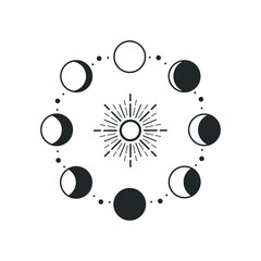 Wall Mural - phases of the moon with magical sun. mystical symbol. celestial object. good for design of magic and