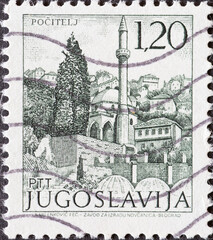 Wall Mural - Yugoslavia - circa 1972 : a postage stamp from Yugoslavia, showing the Mosque in Pocitelj.