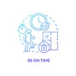 Be on time blue gradient concept icon. Escape room winning strategy abstract idea thin line illustration. Respecting gamemaster valuable time. Isolated outline drawing. Myriad Pro-Bold font used