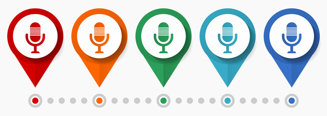 Fototapete - Podcast, microphone concept vector icon set, flat design pointers, infographic template