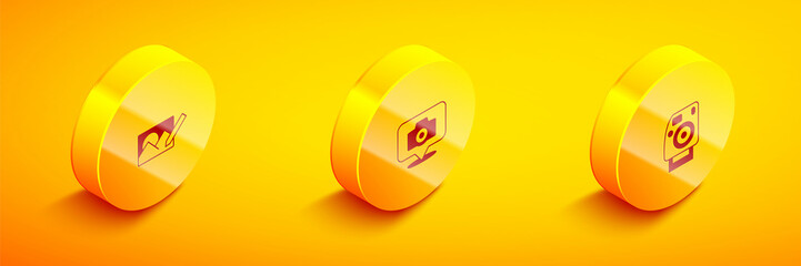 Sticker - Set Isometric Photo retouching, camera and icon. Vector