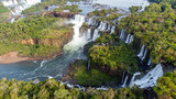 Beautiful aerial view of the Iguassu Falls from a helicopter, one of the Seven Natural Wonders of the World. Foz do Iguaçu, Paraná, Brazil