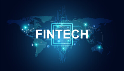 Wall Mural - Abstract fintech consists of financial technology, cryptocurrency, cloud business. Connect to the world.