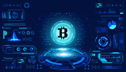 Wall Mural - abstract technology ui futuristic concept bitcoin interface hologram elements of digital data chart,