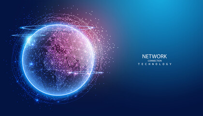 Wall Mural - abstract global dot network connection and communication futuristic on blue background.