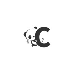 Panda icon behind letter C logo illustration