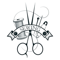 Wall Mural - Symbol for sewing and cutting. Tool and accessories for a tailor