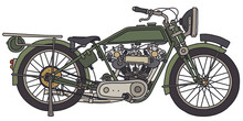 The Hand Drawing Of A Vintage Green Motorcycle
