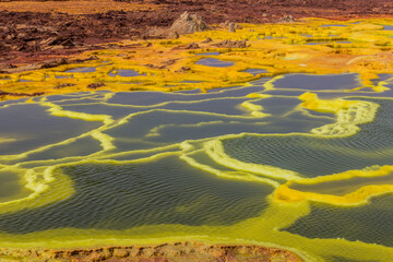  Colorful sulfuric lakes in Dallol volcanic area, Danakil depression, Ethiopia