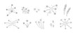 Set of hand drawn different fireworks and stars. Doodle sketch. Linear vector illustration.