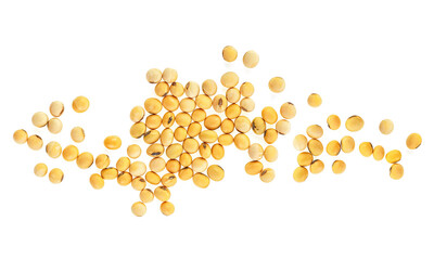 Wall Mural - Pile of soybeans isolated on a white background, top view. Group soybean seeds.