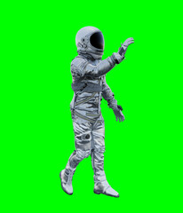 Wall Mural - Astronaut isolated on green background perfect for photo compositing