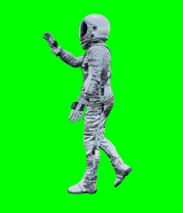 Wall Mural - Astronaut isolated on green background perfect for photo compositing