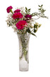 Red carnations and red rose bouquet in crystal vase