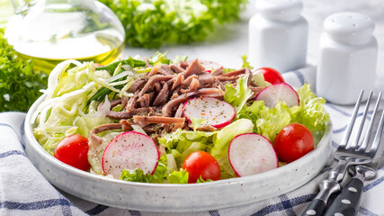 Wall Mural - Salad with beef tongue and vegetables. Closeup