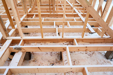 Details of wooden base and floor covering of a frame house