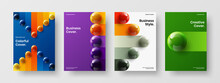 Unique Leaflet A4 Design Vector Concept Collection. Multicolored Realistic Balls Flyer Template Set.