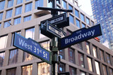 Fototapeta Miasta - Blue West 31st Street and Broadway historic sign