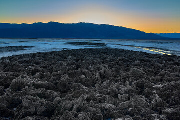 Sunset at Badwater Basin Death Valley Cailfornia.