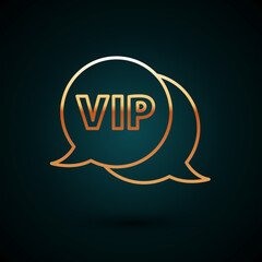 Wall Mural - Gold line Vip in speech bubble icon isolated on dark blue background. Vector