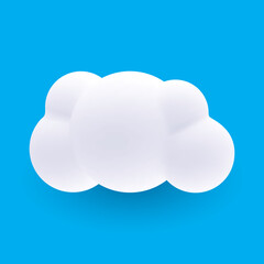 Canvas Print - Cartoon 3D Illustration of White Cloud or Smoke with Shadow Effect on Blue Background