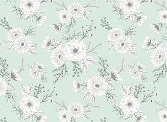  White Winter Daisies Floral Pattern