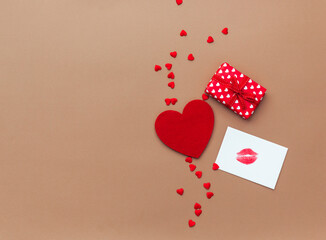 Wall Mural - Valentines day concept. Mothers Day concept. Greetings card. Copy space. Flat lay, top view.