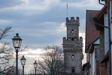 Canvas Print - A view of old historic buildings in Obernburg, Bavaria, Germany