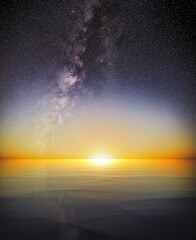 Wall Mural - full moon sets into the horizon next to milky way