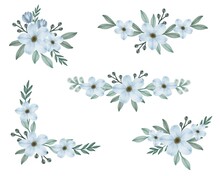 Arrangement Of Soft Blue Floral Watercolor Frame