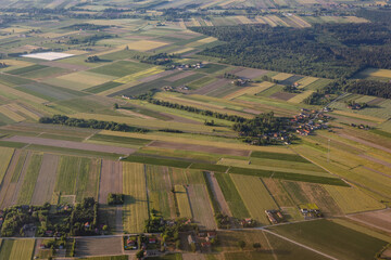 Wall Mural - Rural landscape near Warsaw Modlin Airport, view from plane window in Poland