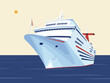 Cruise ship illustration. Flat design color design. Holiday, travel illustration. Yacht vector.