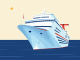 Fototapeta  - Cruise ship in open sea landscape illustration. Flat design color design. Holiday, travel illustration. Big yacht.