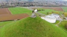 Aerial View Of A Memorial Monument On Hilltop In Public Park, Waterloo, Brussel, Belgium.
