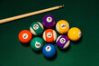 © Pixel-Shot - Different billiard balls with cue on green table