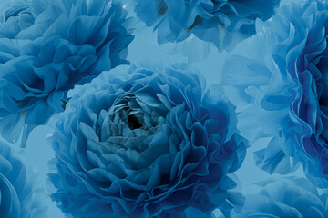 blue flowers buds on blue background. floral pattern.