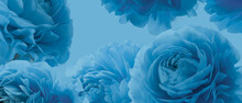 Blue Flowers Buds On Blue Background. Floral Pattern.