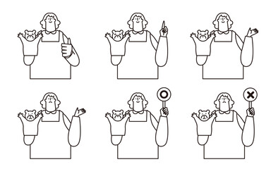 A vector illustration set of a nursery teacher with a puppet.