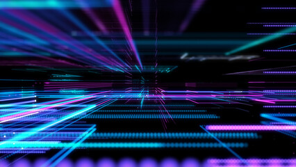 Wall Mural - Digital Cyberspace with Particles. Techology background