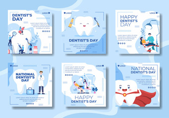 Dentist Day Post Template Flat Dental Design Illustration Editable of Square Background Suitable for Social media or Web Internet Ads