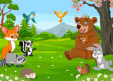 Fototapeta Pokój dzieciecy - Group of happy animals cartoon in the jungle