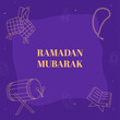 © Abdul Qaiyoom - Ramadan Mubarak Concept With Linear Style Dhol (Drum), Quran Rehal, Tasbih, Ketupats On Purple Background.