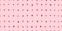 Vector Seamless Polka Dot Pattern With Pink Hearts. Simple Background With Hearts And Dots. Stylish Hipster Texture For Fabric, Wrapping, Textile, Wallpaper, Apparel, Cover, Interior Decor.