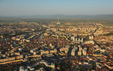 Fototapeta Nowy Jork - Aerial view over Brasov city from Romania, one of the most well known landmarks in Transylvania.